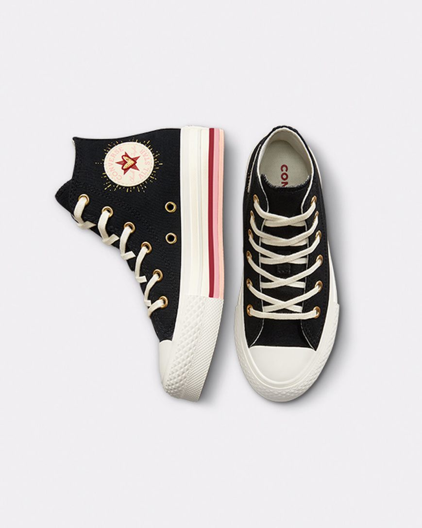 Zapatos Plataforma Converse Chuck Taylor All Star Lift Hearts Altas Niña Negras | PE P47L5E